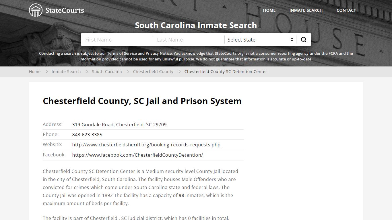 Chesterfield County, SC Jail and Prison System - statecourts.org